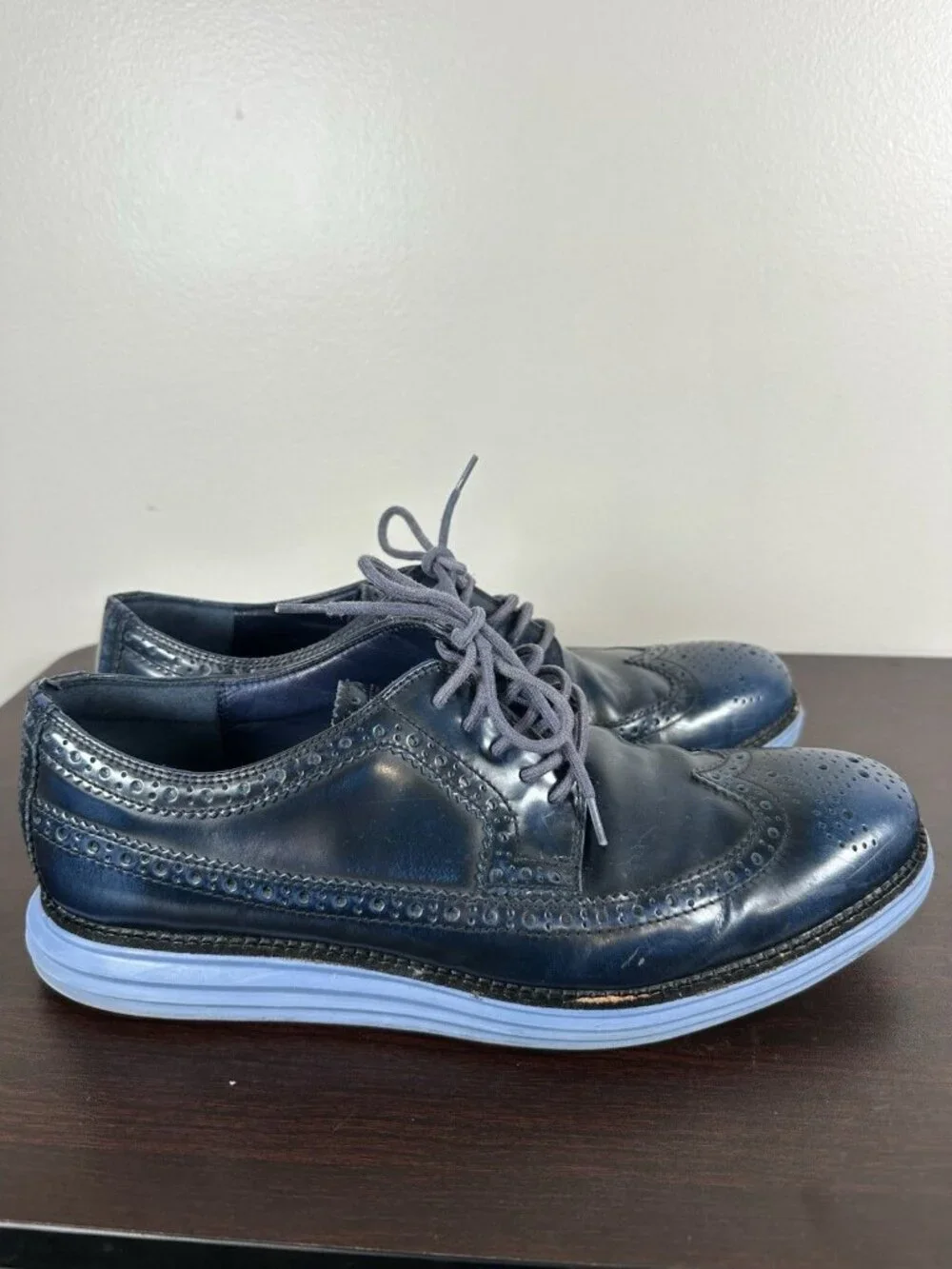 Cole Haan Lunargrand Wingtip Mens Navy Blue Size 11 C11714 Leather